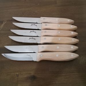 Jim Beam 6 Piece Serrated Steak Knife 5 Inch Stainless Steel Wooden Handles